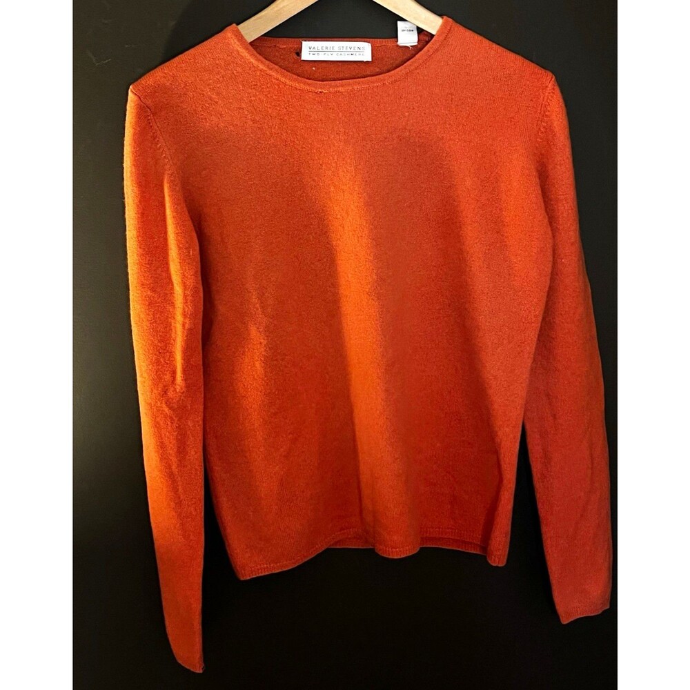 Valerie Stevens Two-Ply Cashmere Orange Crewneck Long Sleeve Sweater M